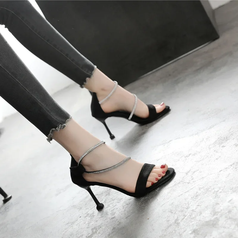 

Small Size 30-43 2024 New High Heels Women Sandals Thin Heel Buckle Rhinestone Women's Shoes