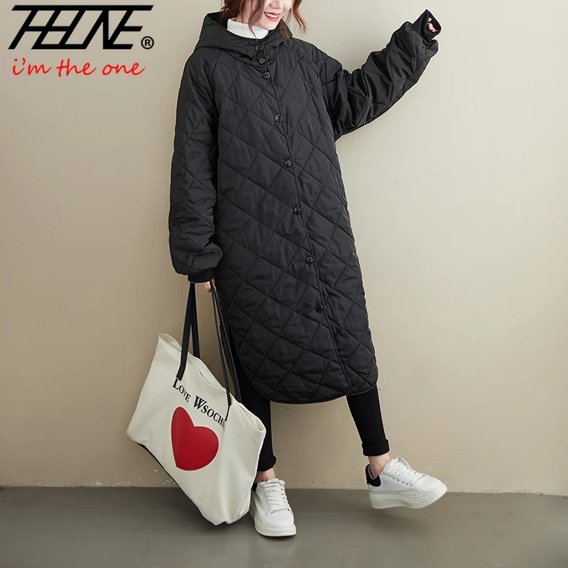 

THHONE Women's Clothing Winter Clothes Long Coat Women Hooded Padded Jacket Female Loose Single Breasted Vintage Parkas Tops