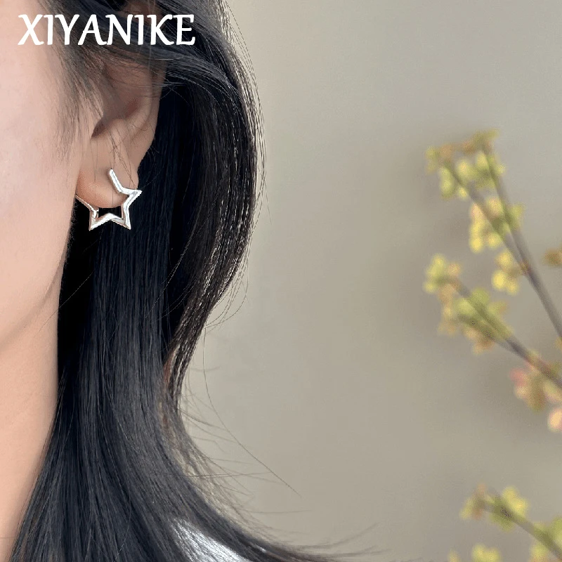 

XIYANIKE Korean Simple Openwork Pentagram Ear Buckle Earrings For Women Girl Fashion New Jewelry Lady Gift Party серьги женские