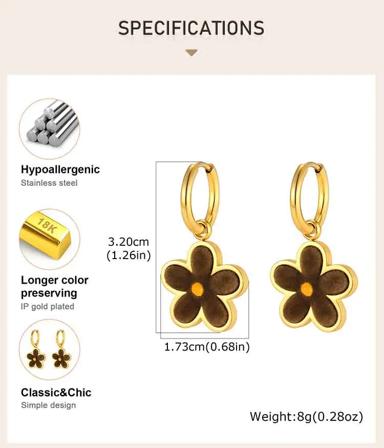Y2K Blumen-Creolen für Damen und Mädchen, mit geflocktem Gänseblümchen-Anhänger, hypoallergener Edelstahl, modischer Schmuck – Detail 2