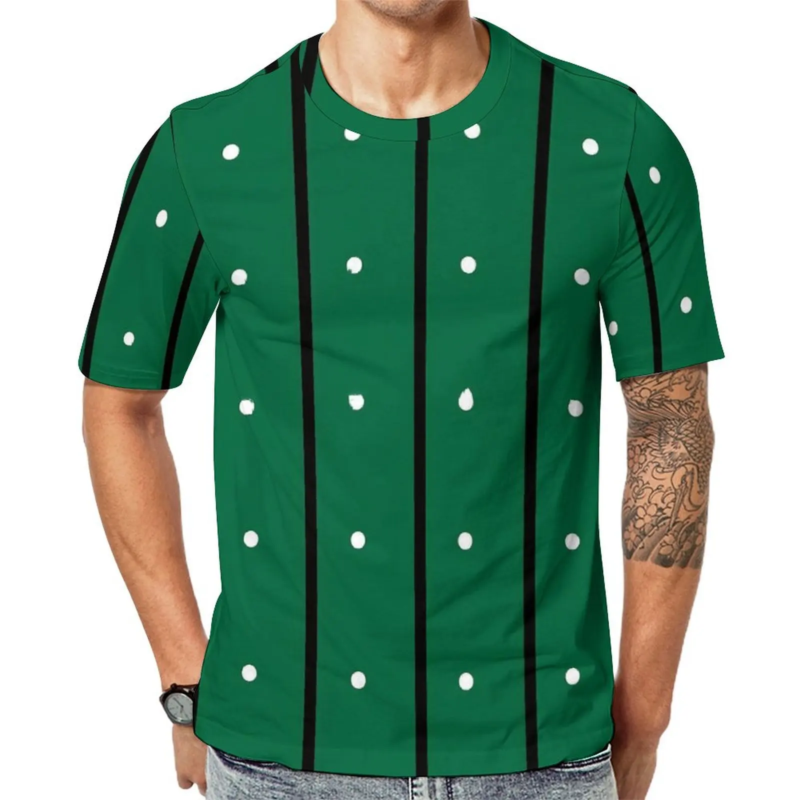 Original T-Shirt Striped Polka Dot T-Shirts Green And White Classic Retro Tees For Couple Short Sleeve Design Plus Size Tops