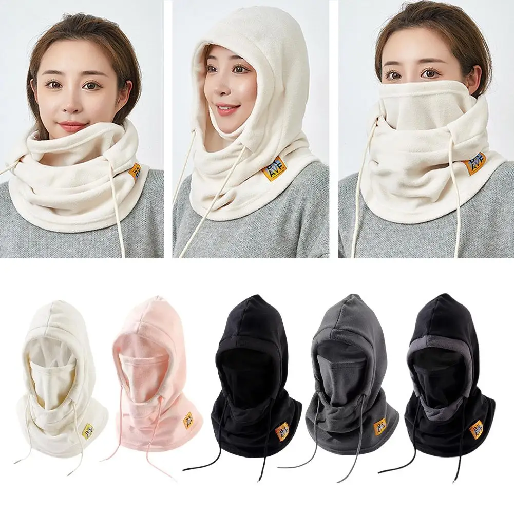Unisex-Winter-Sturmhaube, gestrickte Kapuze – winddichte Maske mit Kordelzug, Motorrad-Reiten, Kopfbedeckung, warme Strickmütze für kaltes Wetter