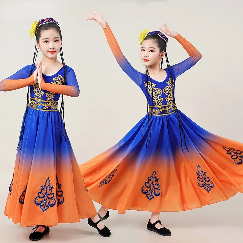 

Children's Xinjiang Uygur Dance Costumes for Kids Folk Dance Costume Minority Stage Performance Festival Tibetan Dance Dress