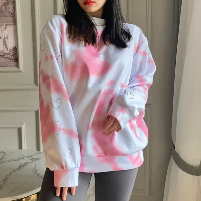 

Spring and Autumn Long Sleeve Tie Dye Sequined Baggy Oversized Sweatshirt Autumn Winter Women Fashion Streetwear Casual Pullover