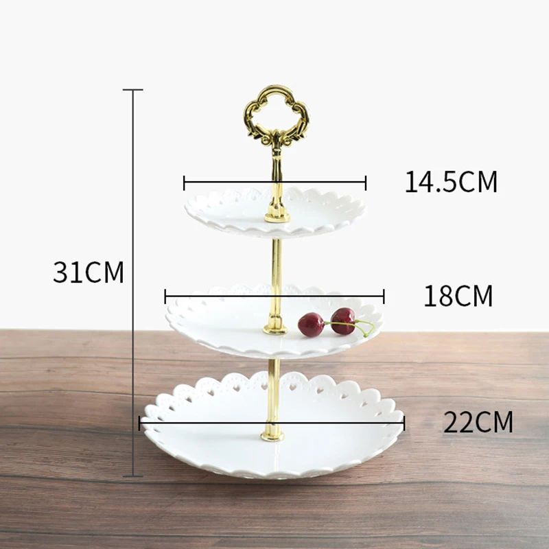 White Round Petal Plastic Fruit Tray Three Layer Dim Sum Shelf Storage Tray Multi Layer Fruit Tray Dessert Cake Rack -1 piece