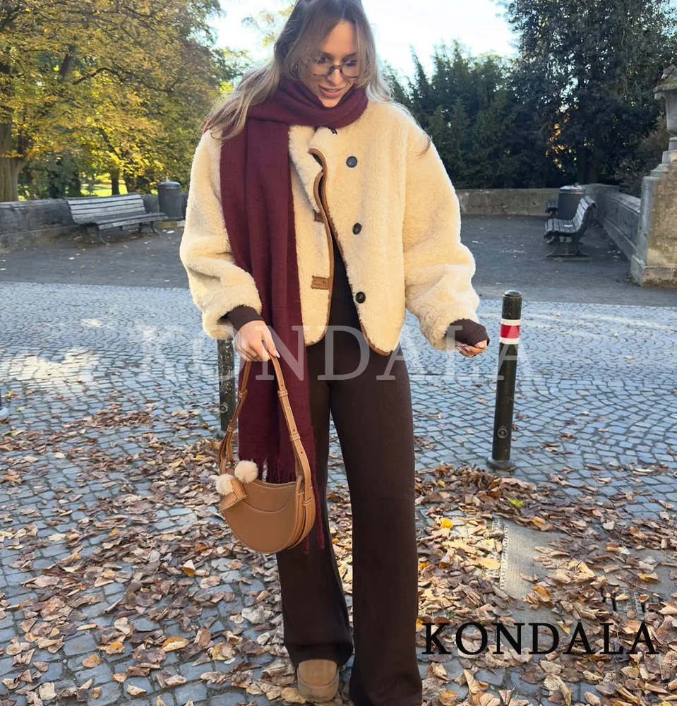 

KONDALA, зимнее женское повседневное флисовое двустороннее пальто с воротником-стойкой и пуговицами, пальто 202, осень-зима, модное элегантное женское теплое пальто