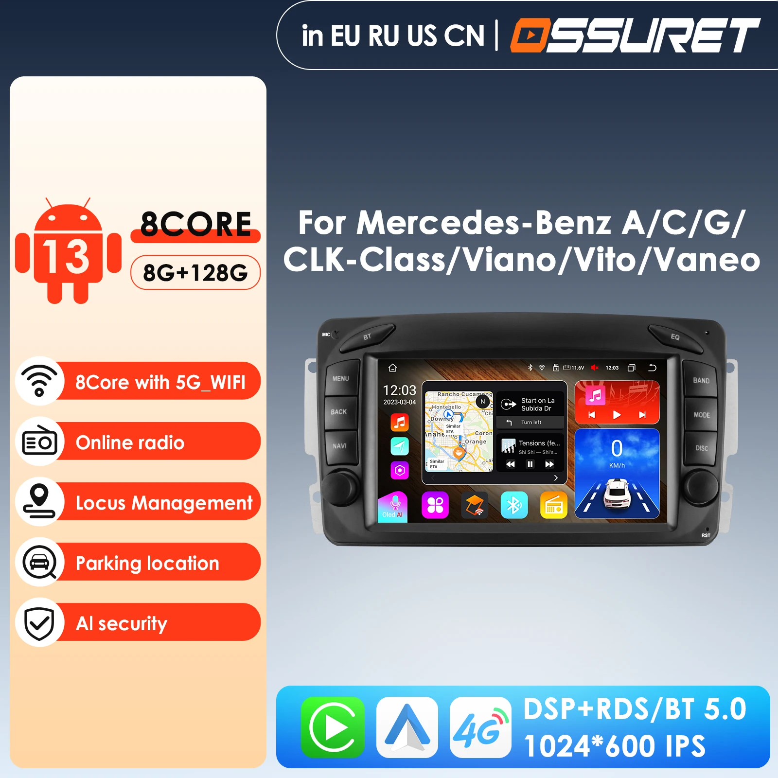 Восьмиядерный 2din Android 13 радио стерео автомобильный мультимедийный плеер для Mercedes Benz W203 Vito W639 W168 Vaneo CLK W209 навигация RDS