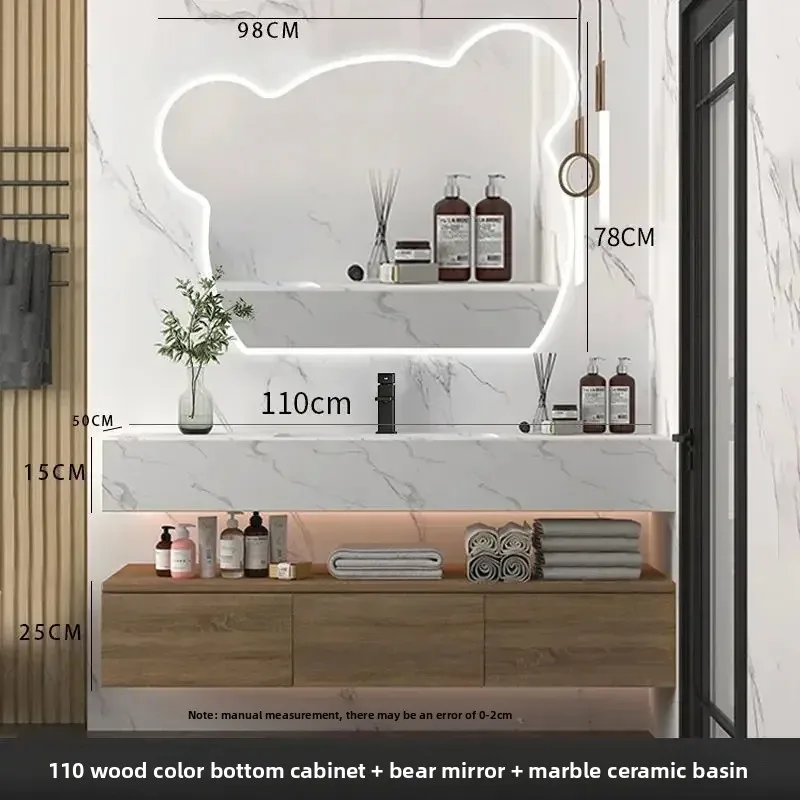 

Bathroom Vanity with Rock Ceramic Countertop Sink Wall Mounted Bathroom Cabinet Set with Above Counter Basin Engineer Wood Oak