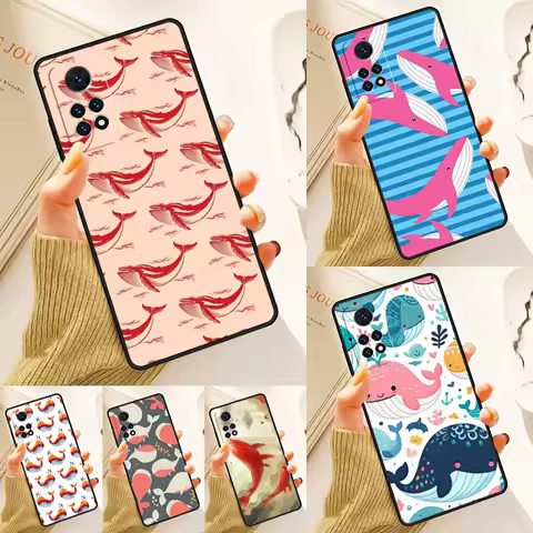 Cartoon Cute Red Whale Case For Samsung Galaxy S24 Plus S23 S20 S21FE Lite S22 Ultra Note 20 S8 S9 S10 Phone Coque