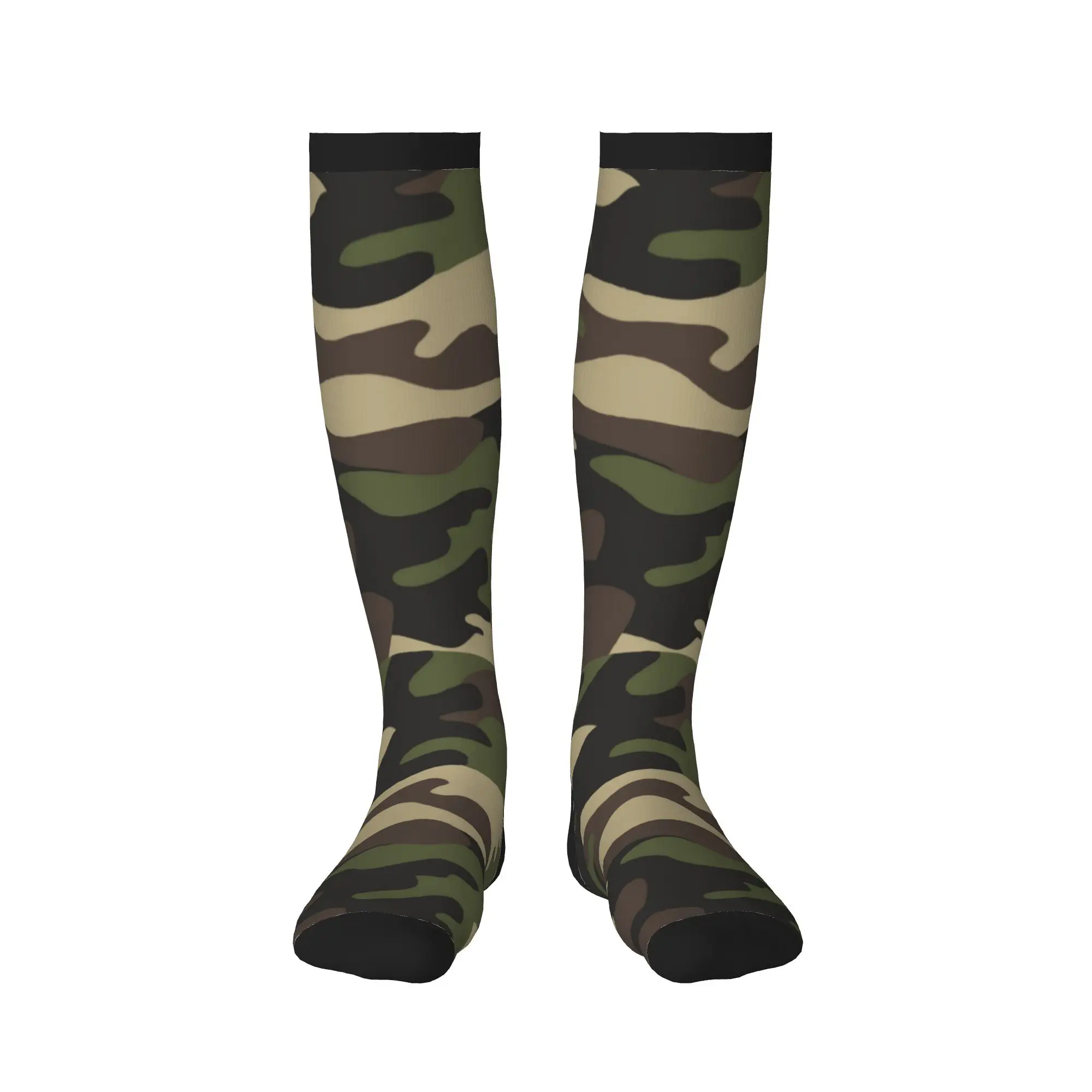 Green Brown Military Camouflage Mens Sports Compression Socks Funny Army Jungle Camo Spring Summer Autumn Winter Dress Socks view 2