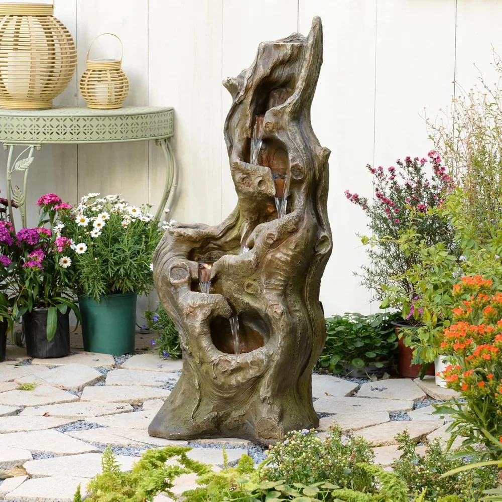 Garden Patio Porch Realistic Tree Trunk Natural Waterfall Resin US Shipping Hot New 5 Tier Cascading Water Fountain Outdoor