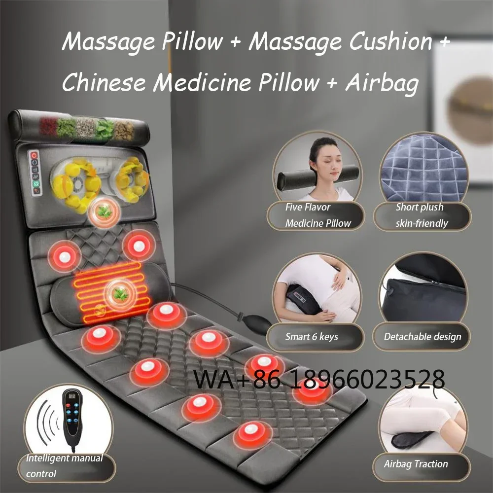 Multifunction Foldable Electric Massage Mattress Knead Heat Vibration Full Body Cervical Spine Back Massage Mat Wormwood Pillow