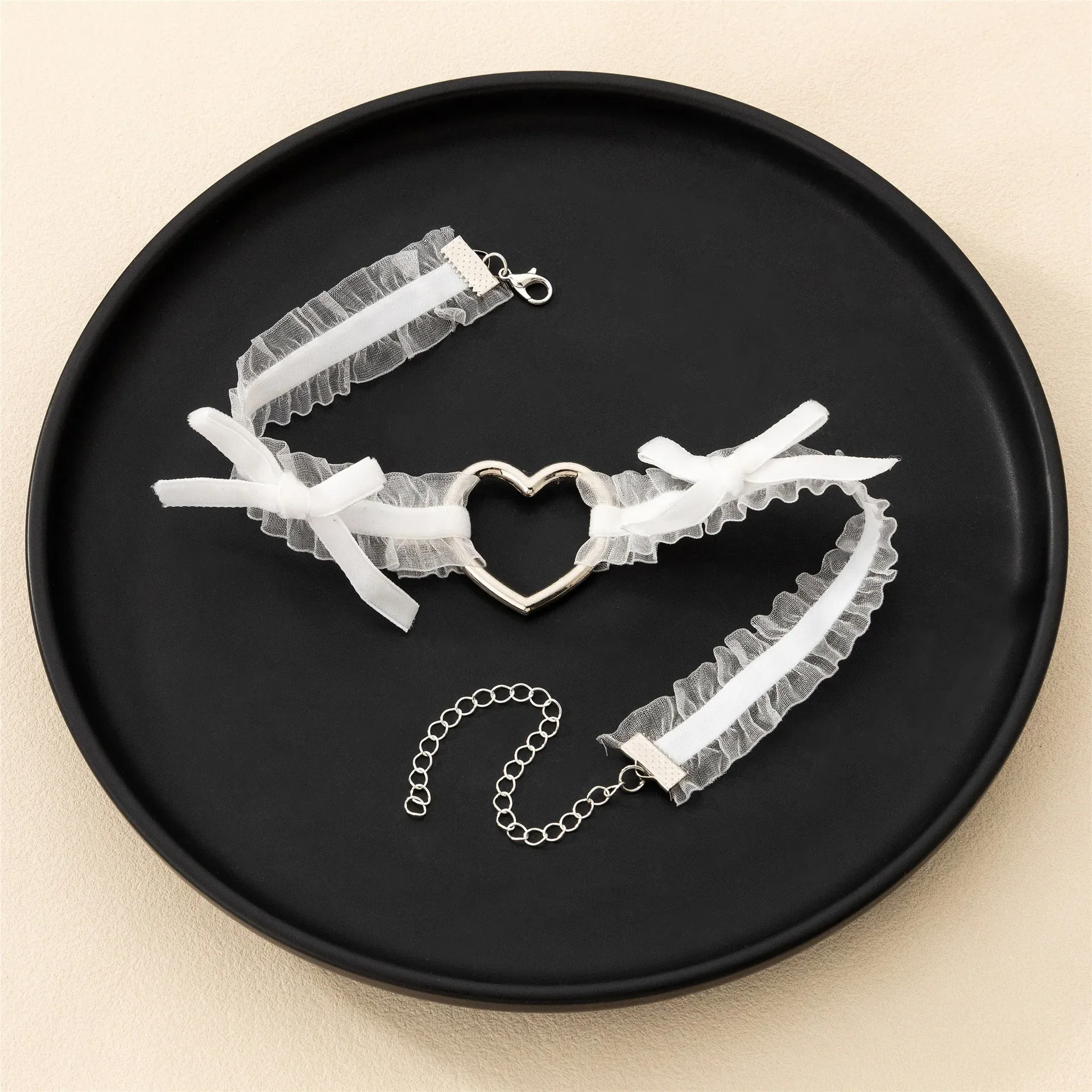 Harajuku Punk Sweet Simple Individuality Tide Fashion Maid Sex appeal Black Lolita Lace Love Choker  Creativity  Charm