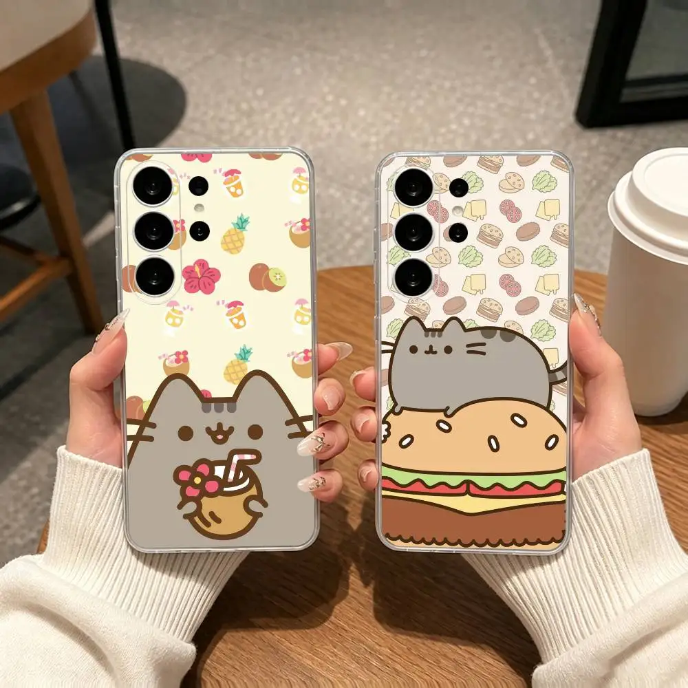 Милый прозрачный чехол P-Pusheen для телефонов Samsung S25, S24, S21, S22, S23, S30, Ultra, S20, Plus, FE