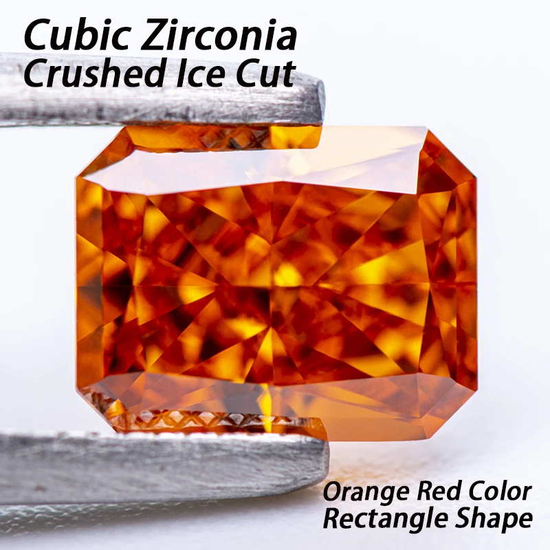 Cubic Zirconia Crushed Ice Cut Rectangle Shape Orange Red Color Charms Loose Stones Used for Jewelry Making Inlay Main Materials