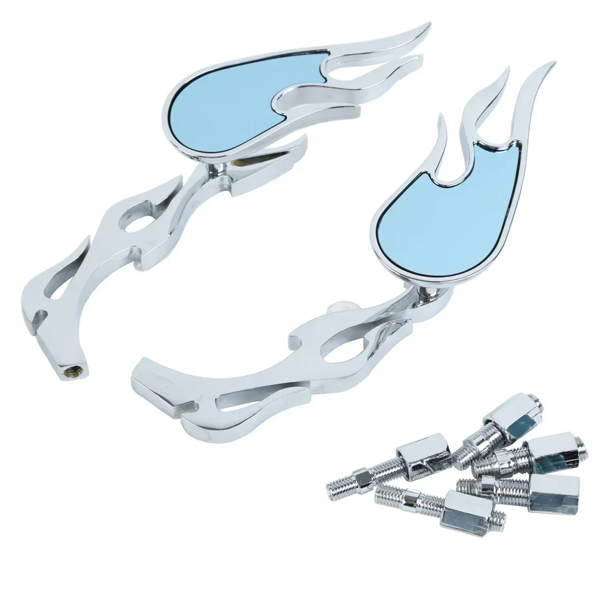 

For Kawasaki Honda Suzuki Ducati BMW VT VTX Street Bike Motorcycle Universal Chrome Custom Flame Rear View Mirrors Parts