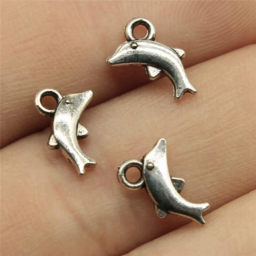 20pcs/lot 11x6mm Tiny Dolphin Charms For Jewelry Making Antique Silver Color 0.43x0.24inch