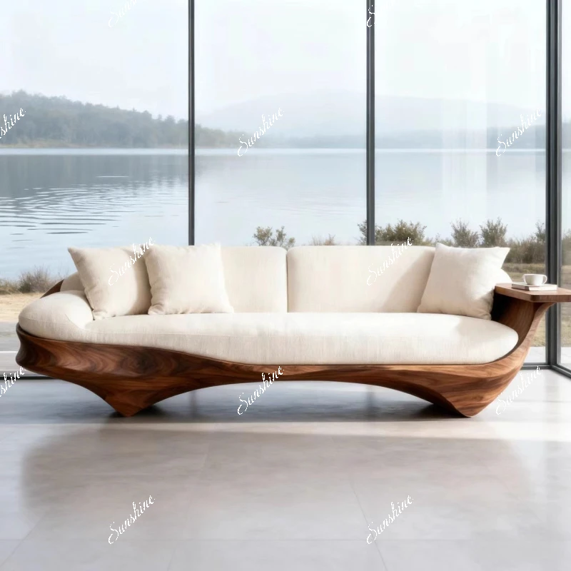 

Solid wood, straight row sofa living room light luxury high-end arc design