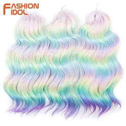 FASHION IDOL Deep Wavy Twist Crochet Hair Synthetic Curly Hair 3PCS Crochet Braids Ombre Rainbow 16Inch Braiding Hair Extensions