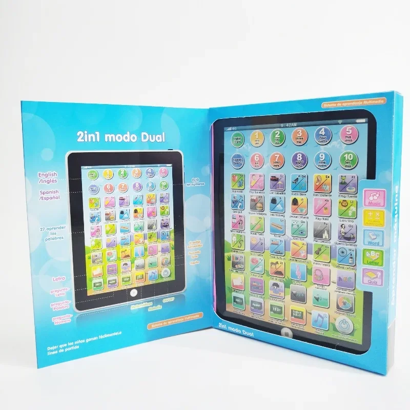 Tavoletta bilingue inglese portoghese, spagnola per bambini, giocattoli per la prima educazione, macchina educativa per la lettura dei punti di apprendimento del iPad