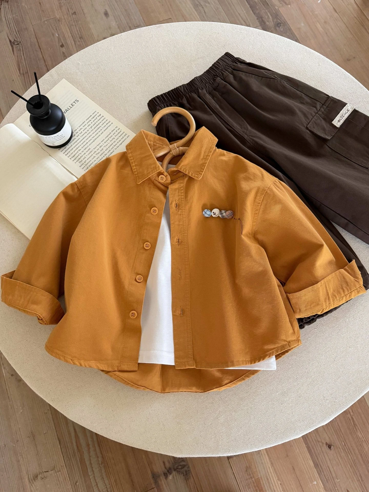 2026 True Color Pumpkin Color Kids Solid Forest Style 2026 Fall New Boys Girls Korean Loose Casual Top