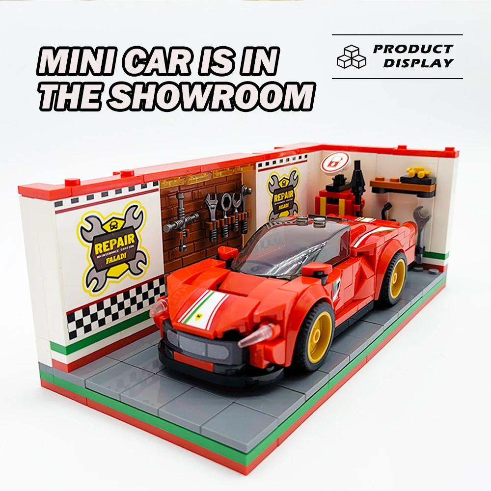 

Технические спортивные строительные блоки для хранения автомобилей, красная модель, парковка, маленькие кирпичи для выставочного зала, высокотехнологичные пластиковые игрушки для детей, подарки