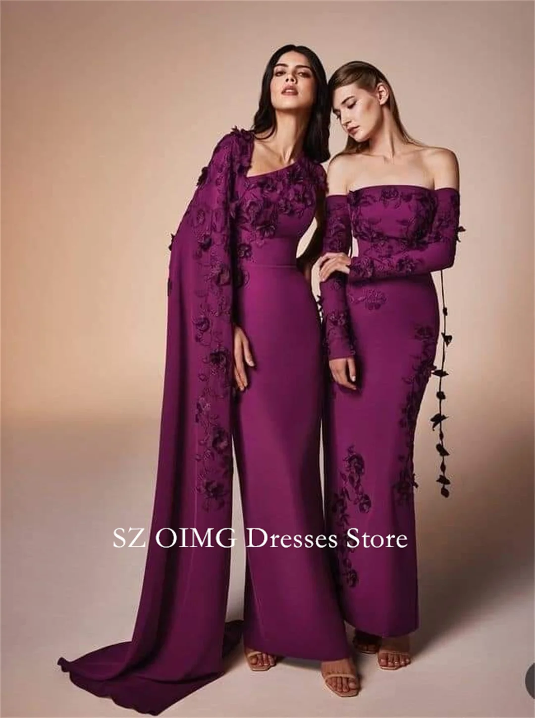 Colavis Customized 2024 New Summer Women's Maxi Purple Prom Dress Full Sleeves Fashion Flowers Celebrity Vintage Party Dress