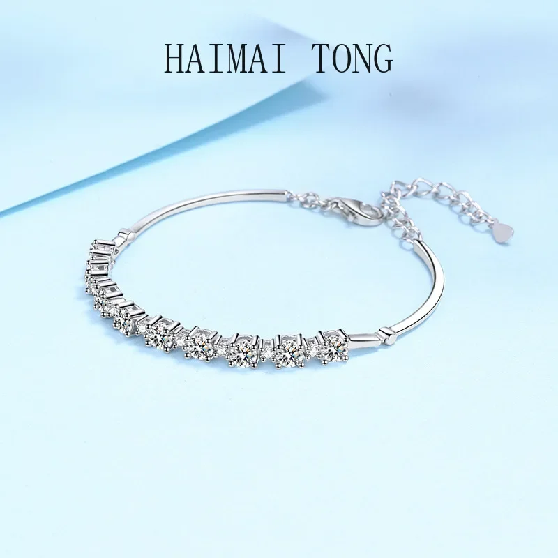 High Quality Platinum PT950 Girls Fine Jewelry A Row of Stars Gift D Color Vvs1 Total 2.7 Carat Moissanite Bracelets for Women