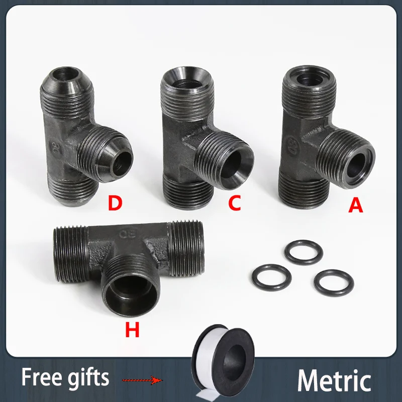 High-pressure Oil Tubing Joints Carbon Steel Hydraulic Fittings Metric M10 M12 M14 M16 M18 M20 M22 M24 Male thread Tee Adapter