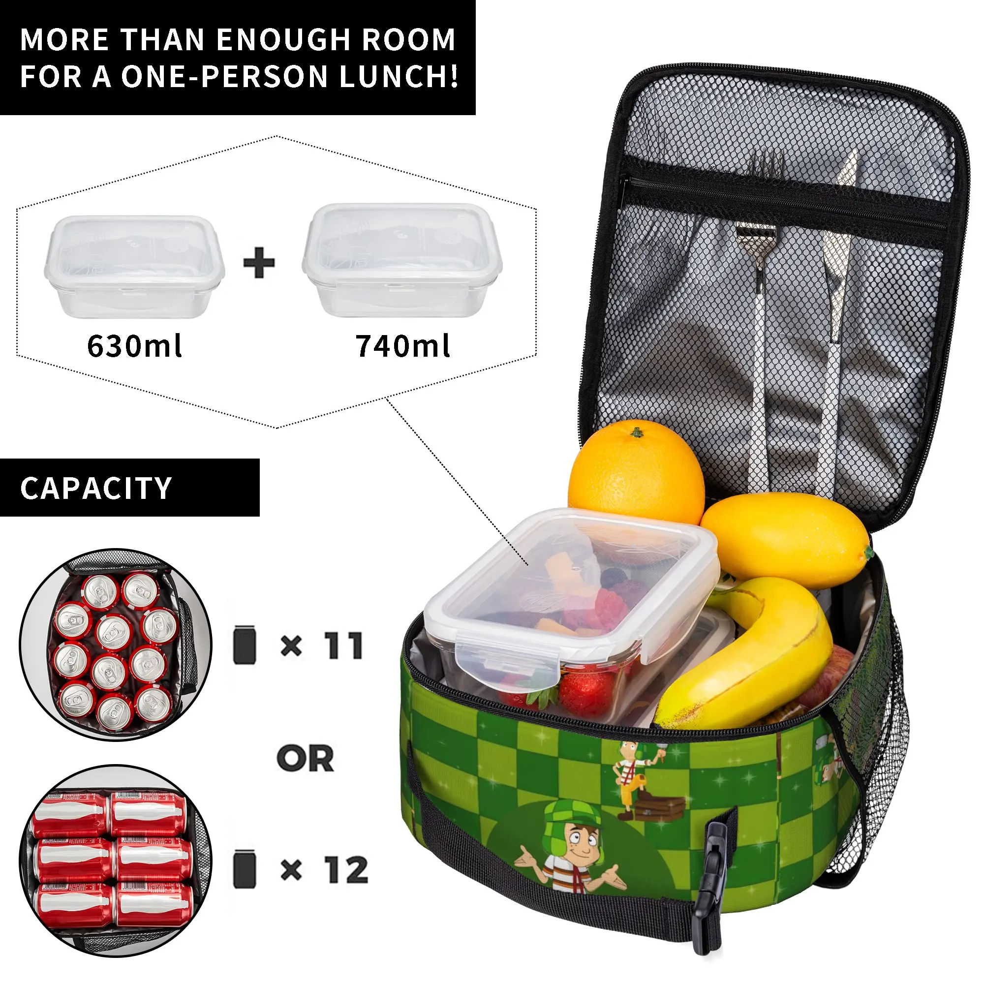 El Chavo del Ocho Funny Cartoon Tote Insulated Lunch Bag Meme Handheld Food Bags Reusable Thermal Cooler Large Size Bento Box