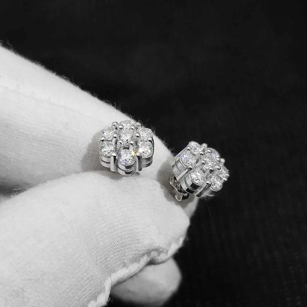 Jewelry Women's Flower Stud Earrings Luxury Moissanite Stone 925 Sterling Sliver Earring For Women Men