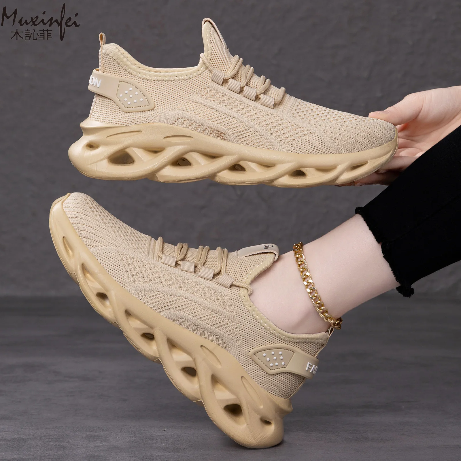 Damen-Sneaker mit Klingensohle, modische Laufschuhe, atmungsaktives Mesh, leicht, rutschfest, bequem, lässige Sportschuhe für Damen