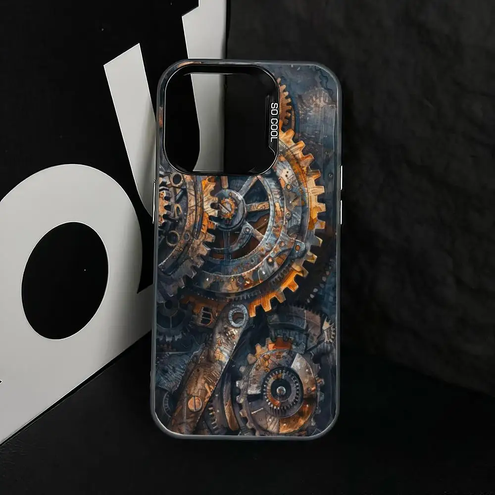 حافظة تروس ميكانيكية لهاتف iPhone17 16 15 14 13 12 11 Pro/ Max/Plus غطاء خلفي مقاوم للصدمات ومضاد لبصمات الأصابع