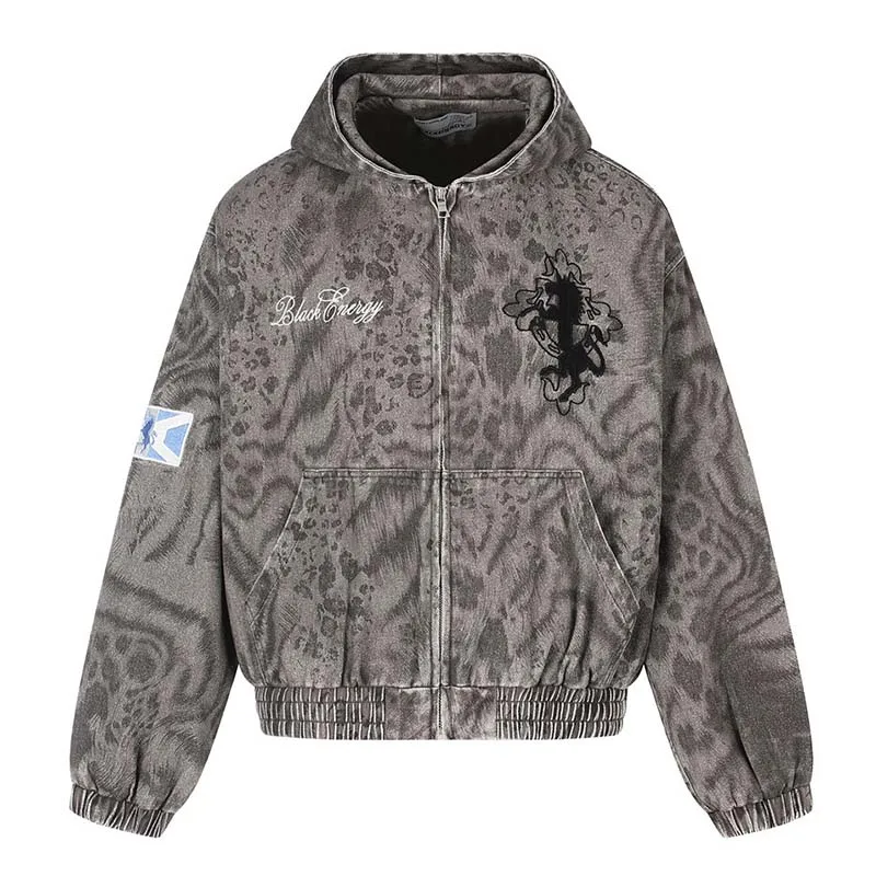 Punk Style Lepoard Printed Jackets Coats Harakuju Streetwear Embroidery Outwear Tops For Male