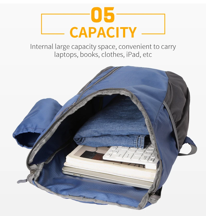 23L Tragbare Tag Pack Faltbare Rucksack Klapp Bergsteigen Tasche Ultraleicht Outdoor Radfahren Rucksack Reise Knapsack Wandern Handgepäck Tragbar Sport Laptop speicher Hautbeutel Wasserabweisend – Detail 8