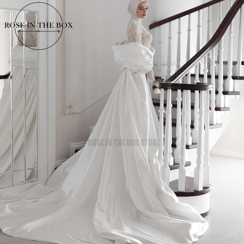ROSEINTHEBOX Long Sleeve Luxury Wedding Dress 2025 Beaded High-neck Corset Long Mermaid Brides Bress for Weddding Customized