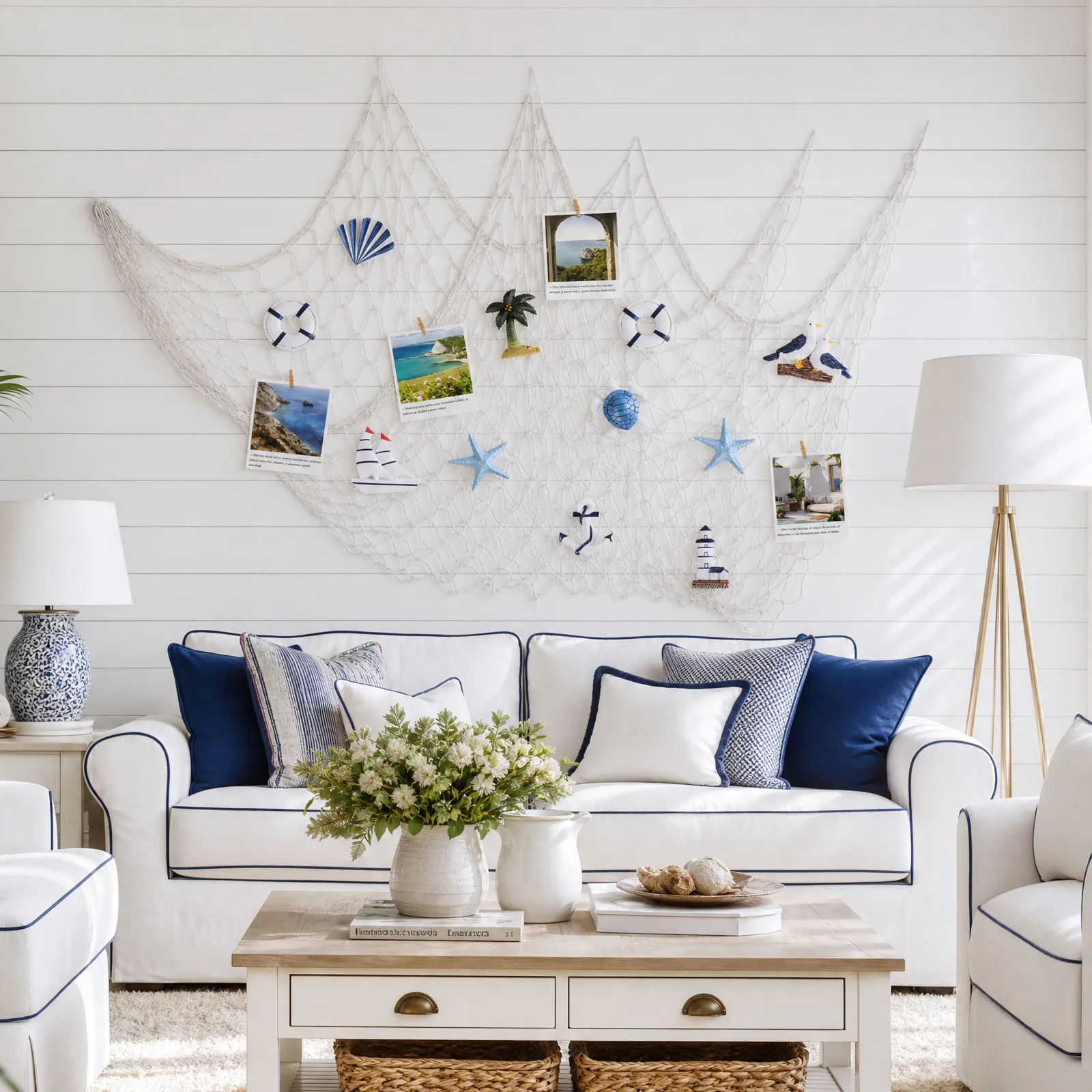 Nautical Decorative Fishing Net for Beach Party Home Decor Wall Hanging Seaside Theme Table Cover Luau Birthday Coastal Event