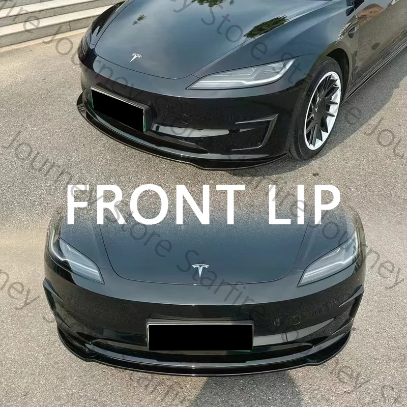 Front Lip For 2017-2025 Tesla Model 3 Highland Bumper Lip Front Guard Trim Spoiler ABS Black Carbon Body kit Auto Accessorie
