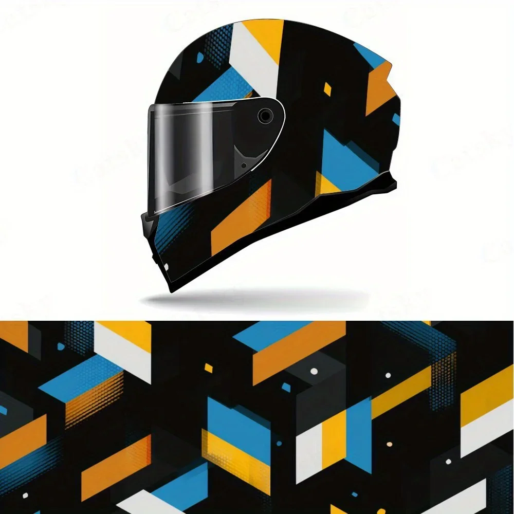 Adesivo Gráfico Abstrato Futurista Geométrico Moderno Inspirado em Tecnologia para Capacete de Moto, Decalque Gráfico de Corrida em PVC Autoadesivo e 
