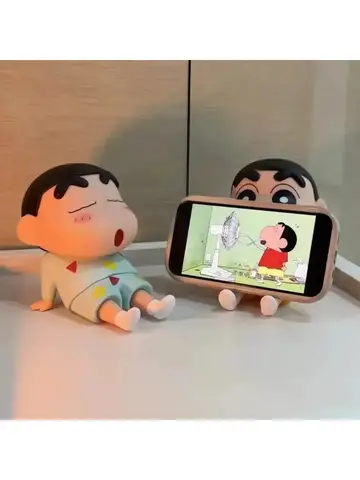Crayon Shin-Chan Figures Phone Holder Kawaii Anime Desktop Ornaments Cartoon Watching TV Phone Support Cute Doll Decorations