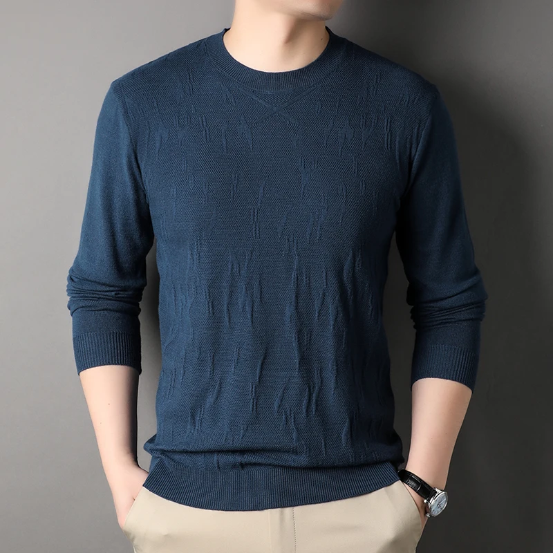 

Весенне-осенняя новая мужская длинная све круглая трикотажная футболка Thin Dad Clothes Base irt Youthful Vitali Straight Cut