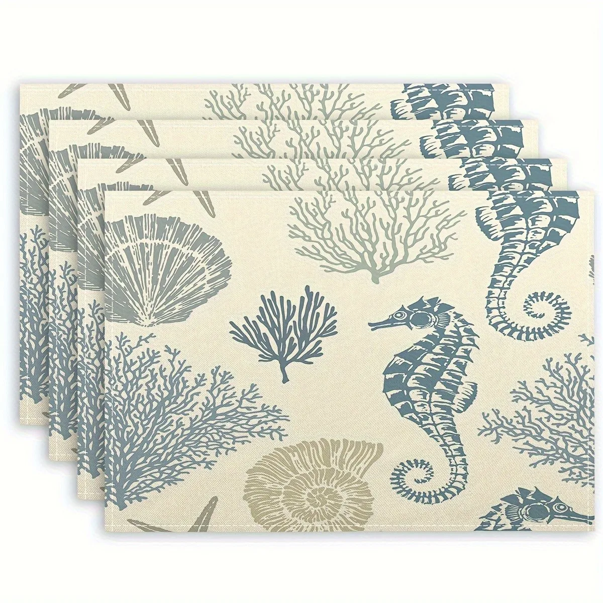 1pc Ocean Element Coral Starfish Seashell Seahorse Print Placemats Linen Tableware Mats Table Heat Insulation Pads