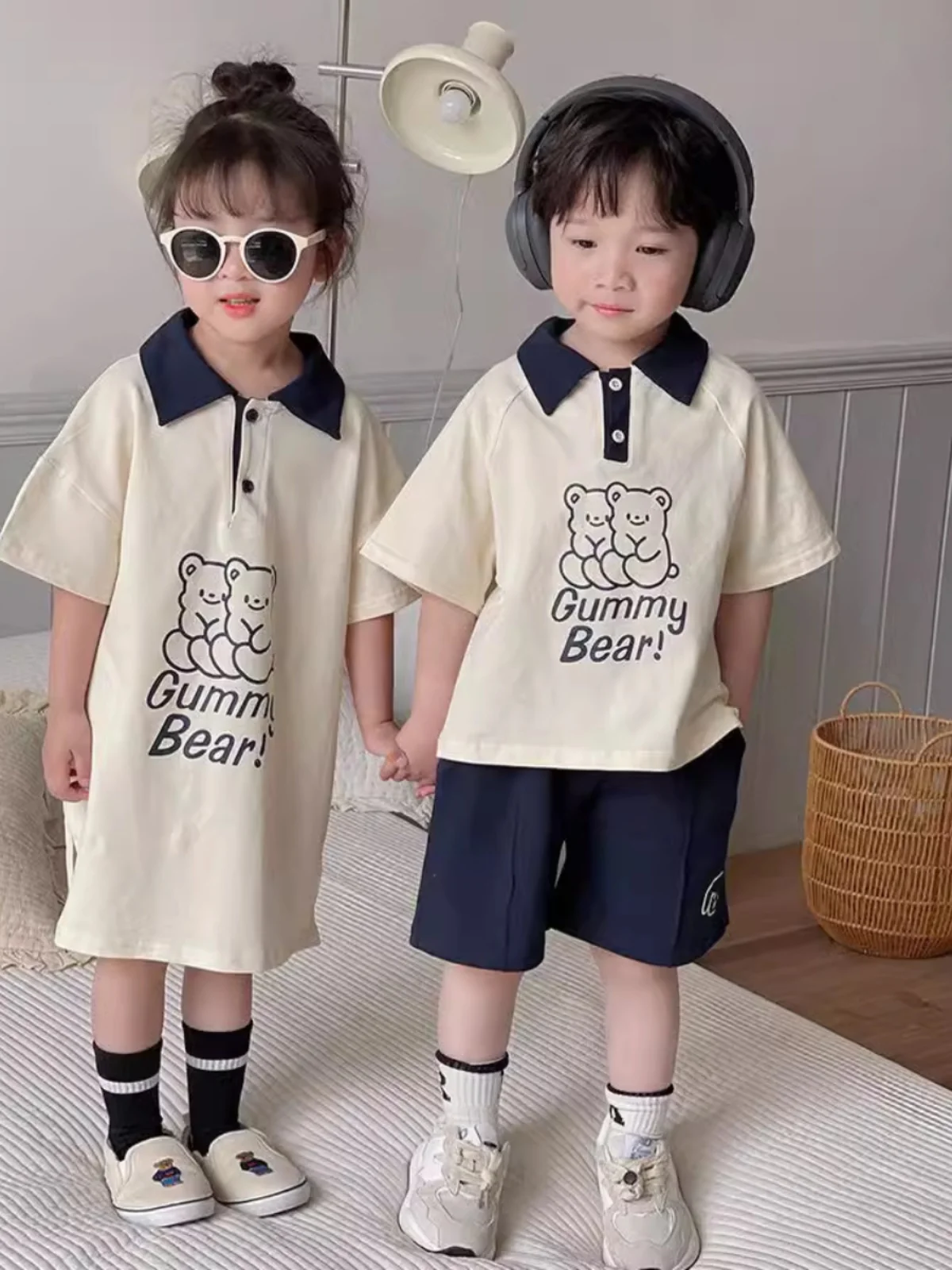 Conjunto de Roupas Casuais de Verão para Crianças com Estampa de Desenhos Animados, Conjunto Iguais para Irmãos, Shorts para ...