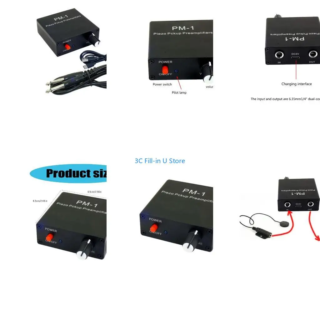 G8TA Compactly Piezo Pickup Preamplifier for String Instrument with Long Last Rechargeable Battery with Low Frequency Limit