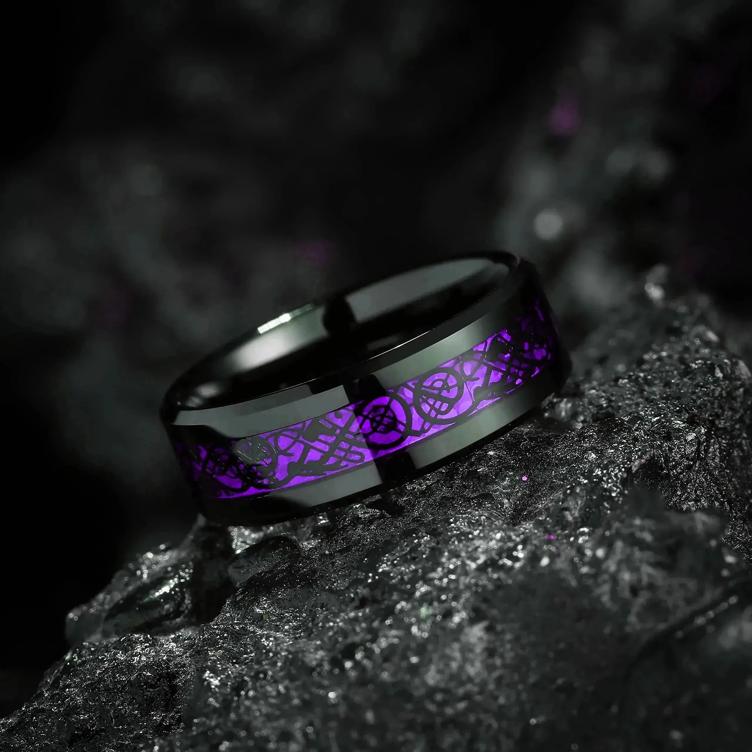 Charmante Paarringe Romantische Damenringe mit Lila Strass CZ-Steinen Trendige Herrenringe aus Edelstahl mit Keltischem Drachenmotiv Hochzeitsschmuck – Detail 10