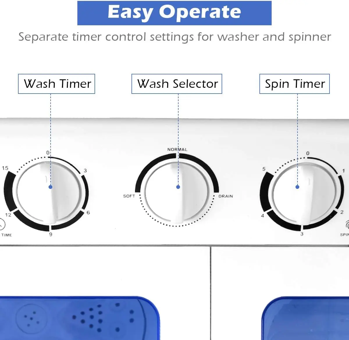 Draagbare Mini Compacte Twin Tub Wasmachine 20lbs Wasmachine Spanje Spinner Draagbare Wasmachine, Blauw + Wit