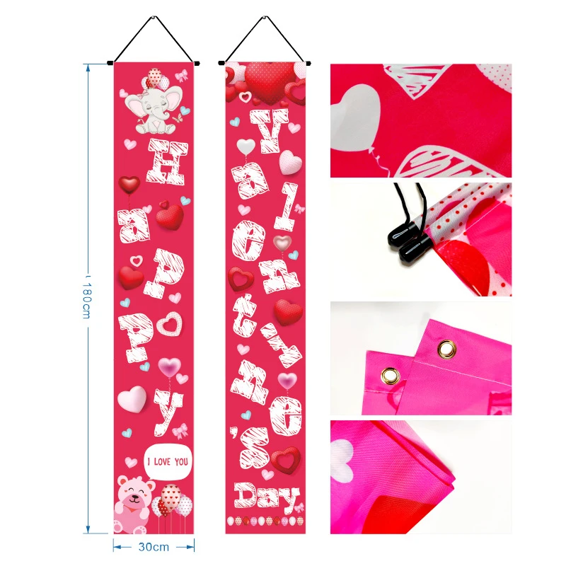 2024 Valentine's Day Love Decoration Couplets Hanging Flags for Couple Wedding Anniversary Gifts Home Door Banner Photo Props