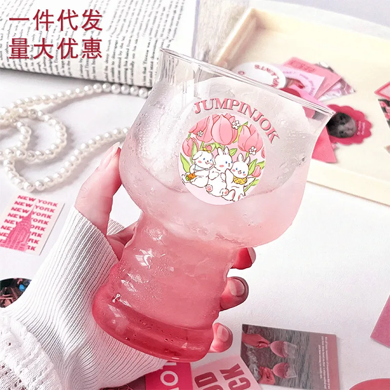 

Creative three rabbit tulip glass cup milk tea household juice cup wholesale support dropshipping large discounts