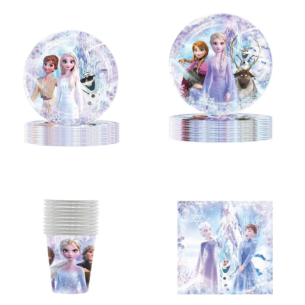 New Disney Elsa Anna Frozen 2 Party Supplies Paper Cups Paper Plate Tablecloths Kids Girls Snow Queen Birthday Party Decoration