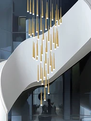 LED Modern Chandelier Minimalist Nordic Pendant Gold And Black Hanging Wire Living Room Long Chandelier Large Staircase Pendant